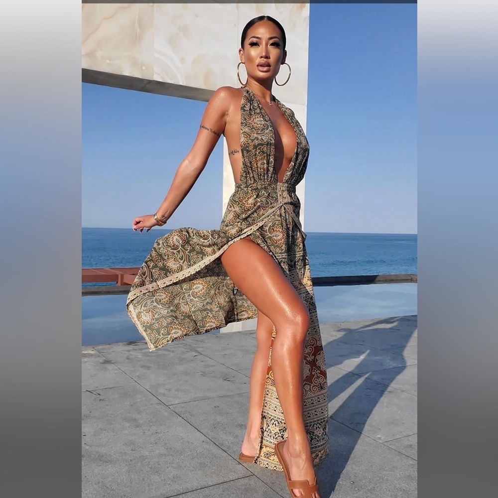 Fashion Nova- Exotic Touch Printed Maxi Dress - S